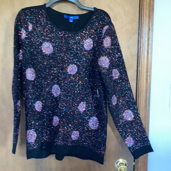 Offer $10 Apt 9 black multi color metallic accent polka dot retro sweater L - Picture 12 of 17